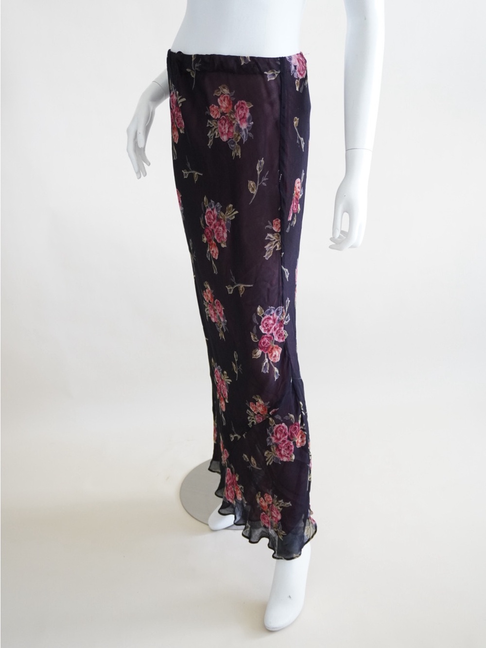 Neo Nostalgia Vtg 90s Black Floral Maxi Skirt Whimsigoth - Size Small